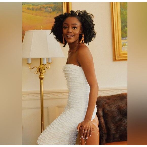 NWT Gianni Binni X Venita Aspen Odette Plisse Pearl Trim Strapless Sheath Dress - Picture 3 of 16